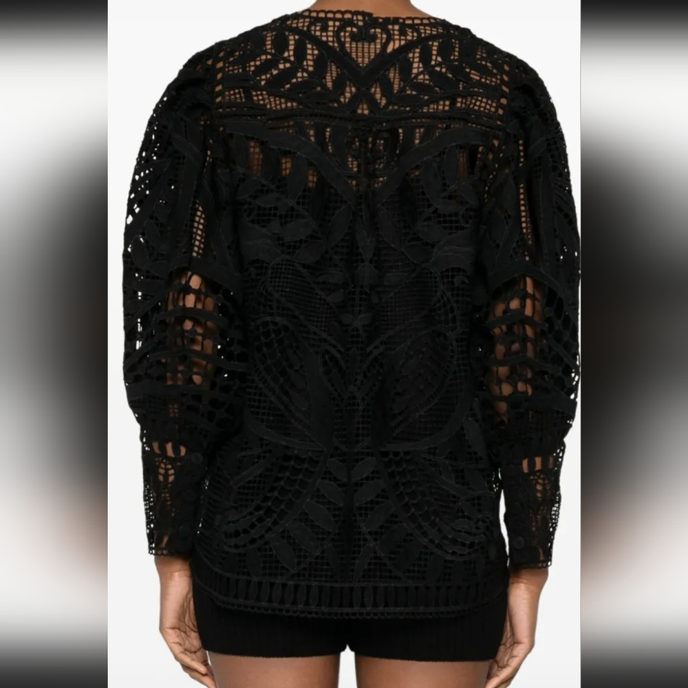 NWOT FARM RIO GUIPURE LACE PUFF-SLEEVE BLOUSE, SZ:XXS - Picture 12 of 15